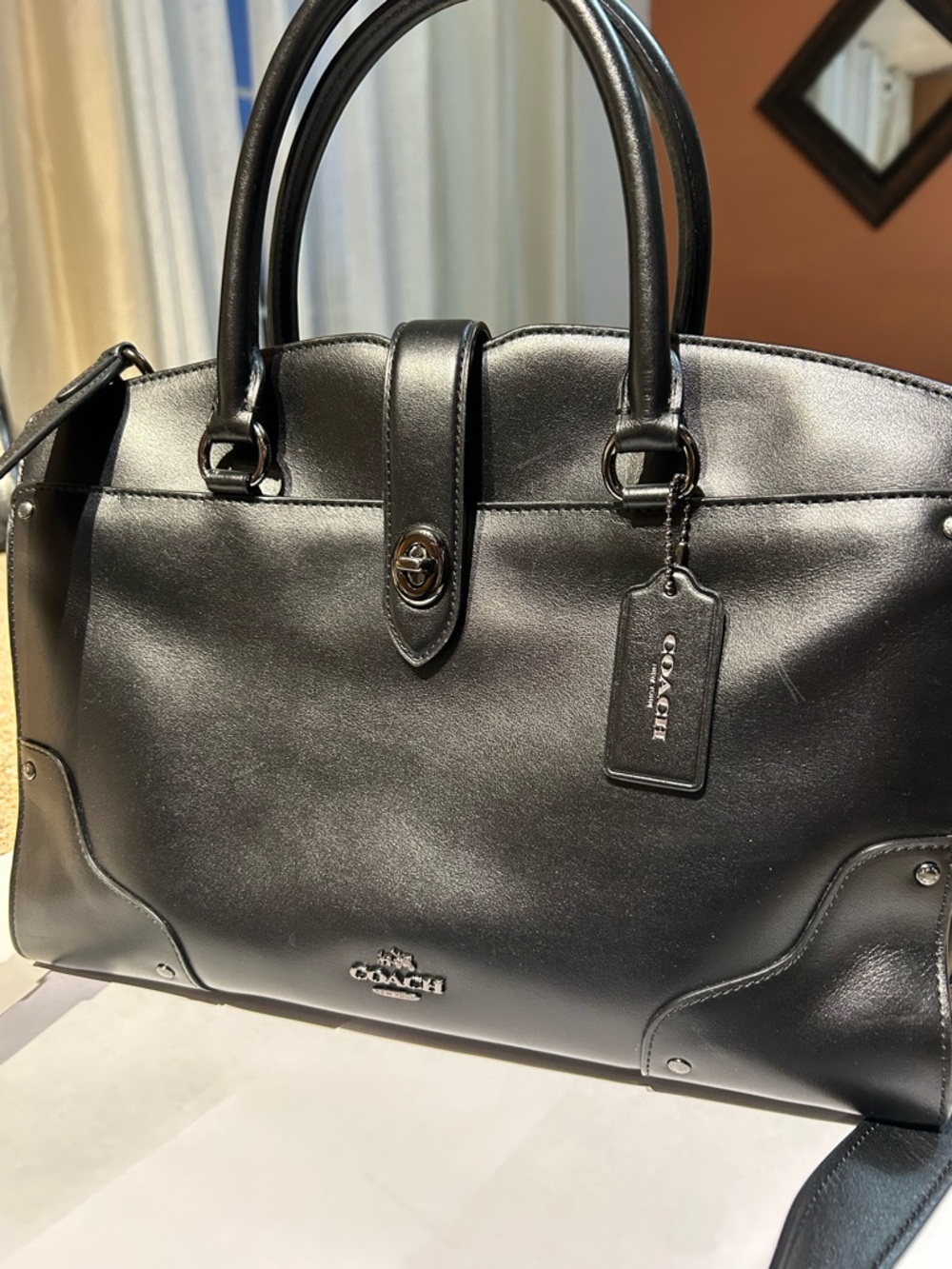 Coach Black Leather Coach Mercer 30 satchel with crossbody strap. - Picture 5 of 8